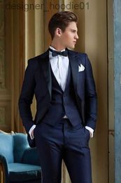 Men's Suits Blazers Groom Tuxedos Groomsmen One Button Blue Best Man Suit Peak Lapel Wedding Mens Suits Custom Made (Jacket+Pants+Vest+Tie) J93 L230914