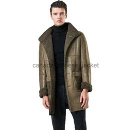 Men's Fur Faux Fur Men's Leather Faux Sheepskin Fur Coat Winter Mens Army Green Lapel Long Overcoat Real Sherling Jacket Men Clothing Plus Size 6XLMen'sL230914