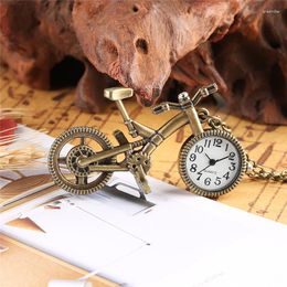 Pocket Watches Vintage Bike Shape Clock Bicycle Men Women Quartz Analogue Watch Pendant Necklace Chain Arabic Numeral Display Collectable