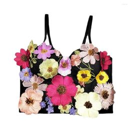 Women's Tanks 2023 Summer Design 3D Flower Bra Camisoles Hula Dance Beach Tropical Party Cosplay Sexy Streetwear Applique Corset Vest Tops