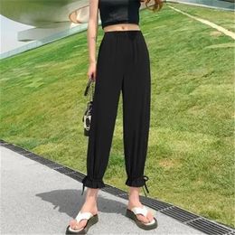 Women's Pants Ice Silk Chiffon Bloomers Summer Thin Section Casual Large Size High Waist Drape Loose Wide Leg A883