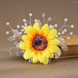 Hair Clips Sunflower Comb Fairy Beauty Girls Po Accessories Alloy Leaves Band Handmade Rhinestone Bride Headpiece Headdress