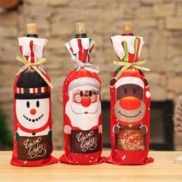 1pc Christmas Red Wine Bottle Cover Bag Snowman Santa Claus Holiday Champagne Bottles Bags Xmas Home Decorations 914