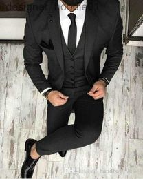 Men's Suits Blazers High Quality Two Buttons Black Groom Tuxedos Notch Lapel Groomsmen Mens Wedding/Prom/Dinner Best Man Blazer (Jacket+Pants+Vest+Tie) K80 L230914