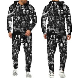 Men and Women 3D Printed Couple Outfits Halloween Clown Party Casual Clothing Wolf Fashion Sweatshirt Hoodies and Trousers Exercise Suit004