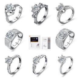 High quality Classic 1 carat Moissanite Adjustable open ring Fashion charm jewelry S925 sterling silver Engagement wedding Diamond ring women Valentine's Day Gift