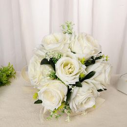 Decorative Flowers Artificial Bride Bridal Rose Holding Bridesmaid Wedding Bouquet Bridegroom Corsage Accessories