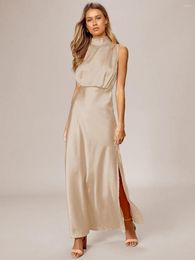 Casual Dresses 2023 Summer Women Stain Silk Dress Sexy Evening Party Sleeveless Off Shoulder Bodycon Elegant Maxi For Wedding