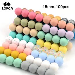 Teethers Toys 15mm 100pcs Round Silicone Beads Teether Baby Nursing Necklace Pacifier Clip Oral Care BPA Free Food Grade Colourful 230914