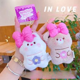 Plush Keychains Pink Bow Necklace Bear Pendant Doll Bag Cute Creative Cartoon Key Chain Keyring Accessories Student Pendent 230912