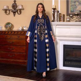 Ethnic Clothing Middle East Embroidered Striped Abaya Muslim Dubai Robe Vestidos Arabes Y Turcos Kaftan Femme Musulman