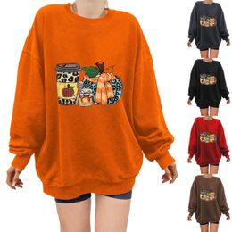 Women's Hoodies Big Women Jacket Hooded Zip Up Autumn And Winter Pumpkin Print Round Neck Long Sleeve Hands Sweatshirt