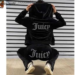 Women's Tracksuits Juicy Apple Women's Tracksuits Velvet Sewing Suits Outfit Two Piece Jogging Set Velour Sweatshirt Hoodie Pants Suit Womens Y2k L230914