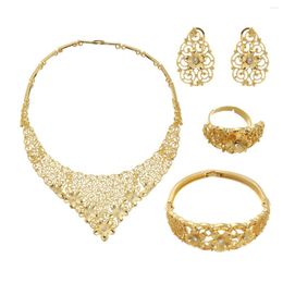 Necklace Earrings Set Dubai Gold African Bridal Wedding Gifts For Women Saudi Arab Bracelet Ring Jewellery