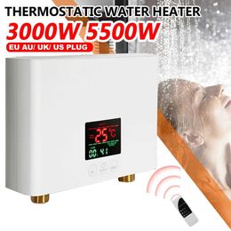 Home Heaters Instant Water Heater 3KW Mini Electric Tankless Water Heater Wall-Mounted with LED Display Remote Control for Kitchen Bathroom HKD230904