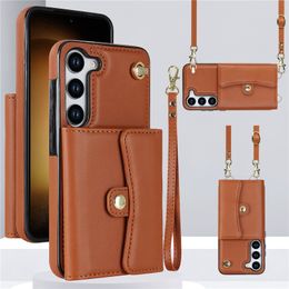 Luxury Crossbody Folio Vogue Phone Case for iPhone 14 13 12 Pro Max Samsung S23 Ultra S22 Plus Durable Sturdy Multiple Card Slots Solid Leather Wallet Kickstand Shell