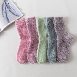 Women Socks 5pairs/ Autumn And Winter Women's Wool Mid-Calf Length With Solid Colours Thick Warm