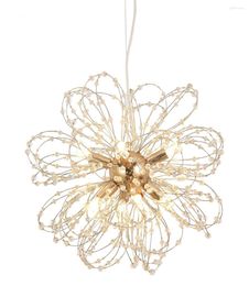 Chandeliers Nordic Sputnik Modern LED Dandelion Flower Firework Gold Crystal Beaded Pendant Lights Living Room Bedroom Lamps