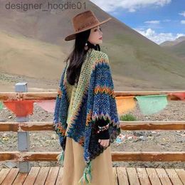 Women's Cape Ethnic Style Shawl Yunnan Lijiang Travel Camping Cover Blanket Outdoor Photography Thickened Warm Cape Scarf Women's Cl L230914