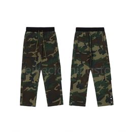 90s fall outfits green cargo pants Camo multi-pocket leg breasted loose straight leg overalls drawstring black women