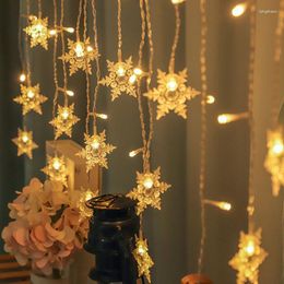 Strings 2024 Christmas Snowflake Curtain Fairy LED String Lights Decor Holiday Party Decoration Outdoor/Indoor Wave Lighting Year's