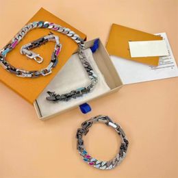 Colored zircon splicing men's chain necklace Italian design fashion street trend bracelet accessories268O