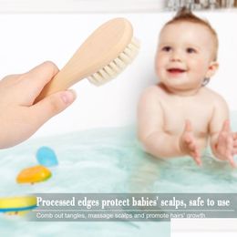 Hair Brushes New Baby Brush Comb Wooden Handle Newborn Child Hairbrush Infant Soft Wool Scalp Mas Drop Delivery Products Care Styling Dhldq