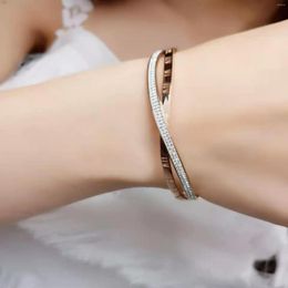 Strand Titanium Steel Roman Diamond Rose Gold Jewellery Decoration Fashion Personality Cross Bracelet Women