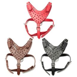 NEW Collar Adjustable Spiked Studded Rivets PU Leather Dog Pet Harness Walking Collar Leash for Pitbull Mastiff HG99 201126241A