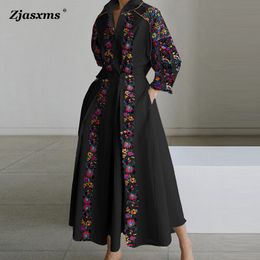 Basic Casual Dresses Women Lapel Flower Diagonal Pockets ALine Dress Spring Autumn Lady Long Sleeve Female High Waist Button 230914