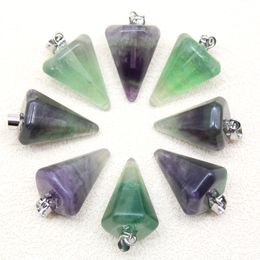 Natural Stone Fluorite Crystal Awl Charms Pendulum Amethyst Quartz Chakra Pendants for Jewellery Making Necklace Earrings