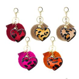 Tassel Creative Keychain Small Gift Rhinestone Leopard Print Flannel Unique Heart Style Butterfly Crown Shape 6 Styles Drop Delivery