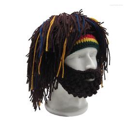 Berets Wig Beard Hat Rasta Beanie Caveman Bandana Handmade Crocheted Winter Men Women Halloween Costume Funny Birthday Gifts