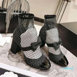 Boots Luxury Designer Buckle chunky heel Womens shoes 8.5CM High Heeled Bootie Fashion Mixed Color Ankle Boot