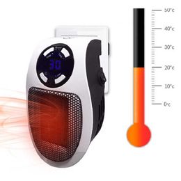 Home Heaters 500W Portable Mini Fan Heater Winter Room Wall Electric Heater Handy Heating Stove Radiator Warmer Machine Adjustable Thermostat HKD230904