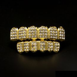 Manufacturers Real Gold Grillz Grills Insert Diamond Denture With Hip Hop Jewellery Teeth Set Drop Delivery Dhbtn