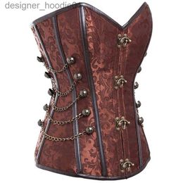 Women's Shapers Steampunk Corset with Clasp Fasteners/ Chain Steel Bone Corsets Waist Training Gothic Bustier with Round Buckle Body Shaper Plus Size L230914