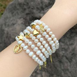 Charm Bracelets FLOLA Handmade Freshwater Pearl Beaded For Women Gold Plated Heart Virgin Mary Elegant Jewellery Gifts Brtk47