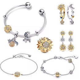 2023 New Charms Bracelet for Women Designer Jewellery Sun Moon Earrings Ring Open Bangle Beads link Chain DIY fit Pandoras Necklaces Fashion luxury Gifts with box