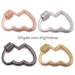 Clasps Hooks Riversr Cz Micro Pave Screw Accessories White Pink Yellow Gun Black Double Heart Shape Copper Zircon Pendant Connectors D Dhajo