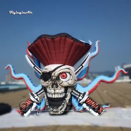 5m Scary Large Evil Inflatable Pirate Skull Model With Octopus Legs And Swords For Carnival Stage Backdrop