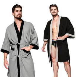 Men's Robes Cotton Waffle Men Kimono Bathrobe Gown Sleepwear Couple Black Robe Nightwear Loose Casual Sauna Yukata Spring Summer Home Wear 230914