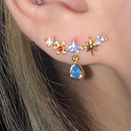 Dangle Earrings Bohemia Midsummer Night Dream Women's S925 Silver Needle Blue Water Drop Zircon Stud Earring Temperament Korean Jewelry