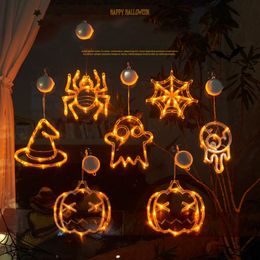 Halloween Window Decorations Light Pumpkin Witch Bat Skull Window Decor Lights with Suction Cup LED Atmosphere Lamp for Indoor Outdoor Yard Party Decor Home