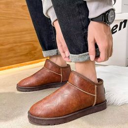 2023 Winter Men's Boots Fashion New Leather And Fleece Thick Sole Waterproof Warm Personality Leisure Cotton Shoes Size 39-46