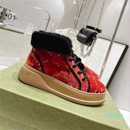 Boots Designer snow boots thick soled high topautumn and winter round head lace up shoes velvet thin martin