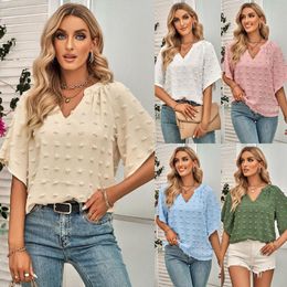 Women's Polos Spring And Summer 2023 Explosive Casual Style V-neck Solid Colour Furball Top Women