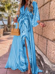 Casual Dresses Spring Summer 2023 Style Temperament Printing V-neck Birthday Dress For Women Beach Oversized Party Skirts Robe