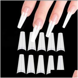 False Nails 100Pcs/Bag Clear/White/Natural Nail Tips French Long Ballerina Coffin Half Er Fake Art Acrylic Manicure Diy Tools Drop Del Dhtb6