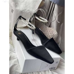 Toteme designer Pearl Black Shoes Strap Ankle Satin Pumps Women Italy 3.5cm High Heel European Size 35-40 Original Box Real Photos 1JHF